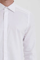 Slim Fit Long Sleeve Cotton White Casual Shirt - SAYKI