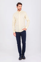 Slim Fit Long Sleeve Cotton Yellow Casual Shirt - SAYKI