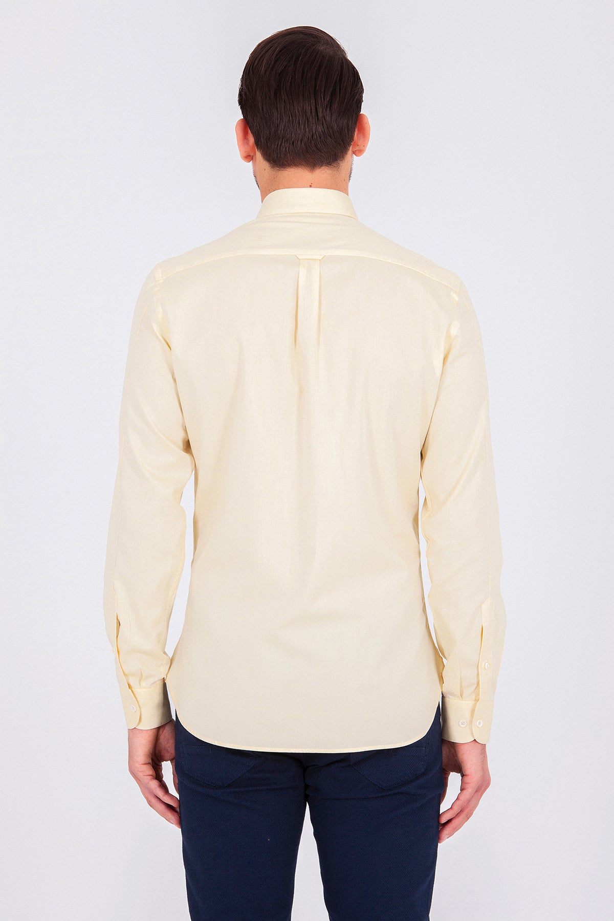 Slim Fit Long Sleeve Cotton Yellow Casual Shirt - SAYKI