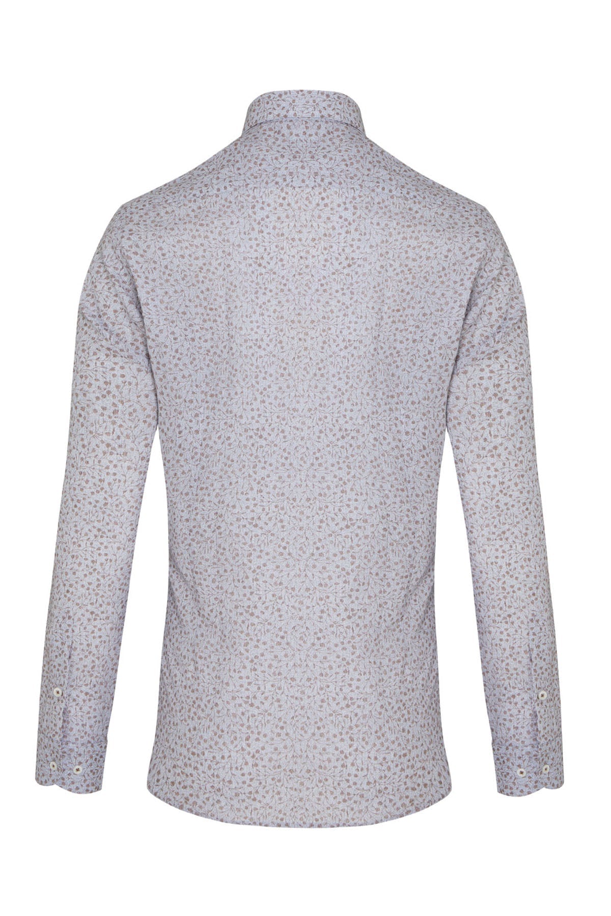 Slim Fit Long Sleeve Floral Cotton Brown Dress Shirt - SAYKI