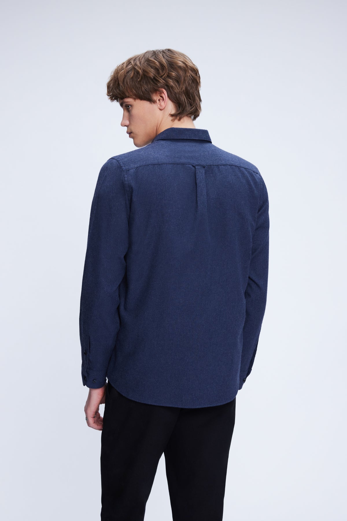 Slim Fit Long Sleeve Navy Cotton Blend Casual Shirt - SAYKI