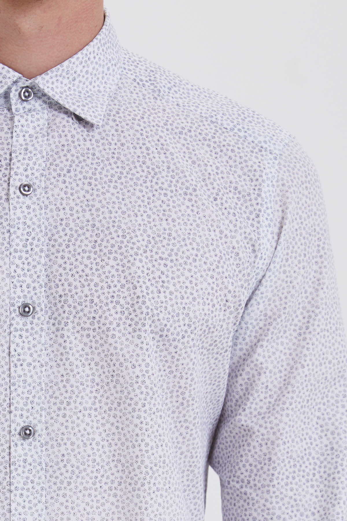 Slim Fit Long Sleeve Printed 100% Cotton Gray Casual Shirt