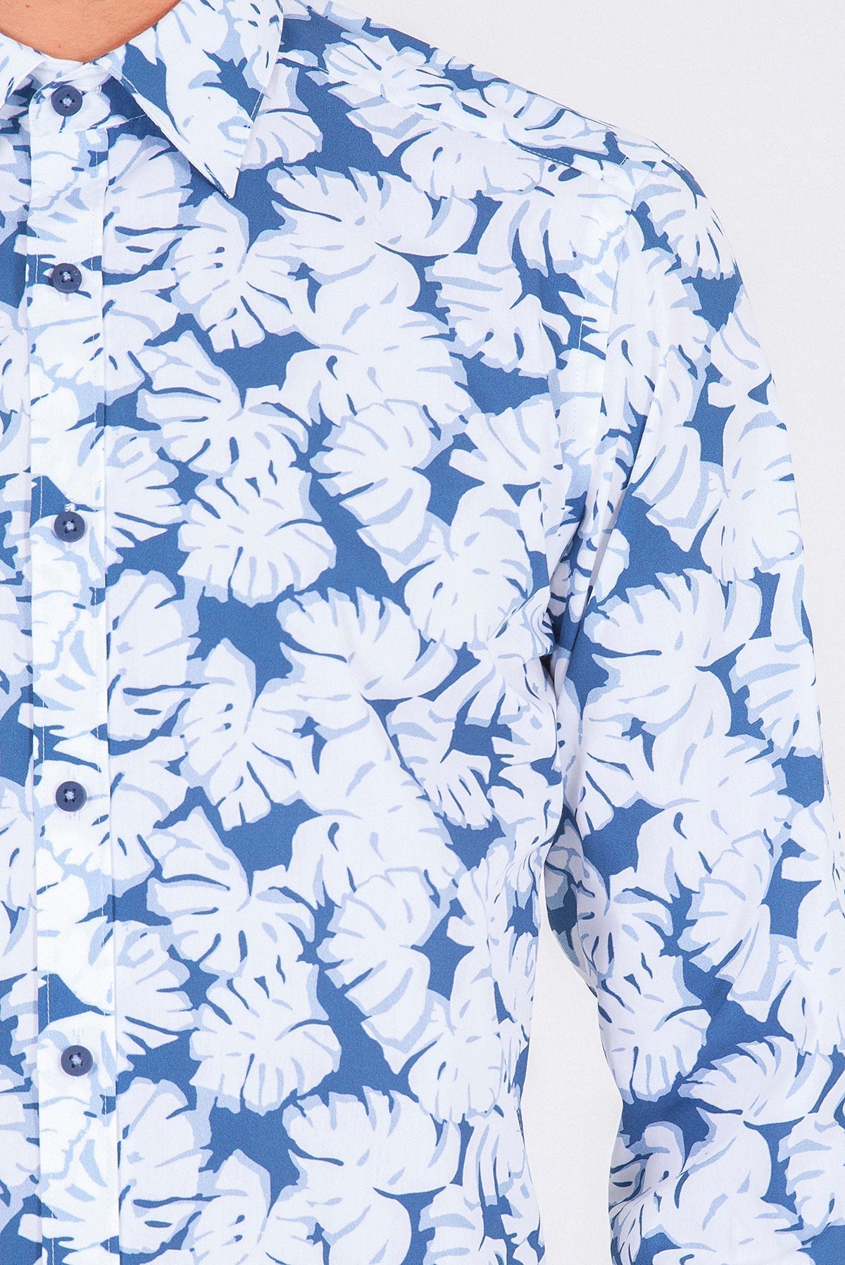 Slim Fit Long Sleeve Printed Cotton Blue Casual Shirt