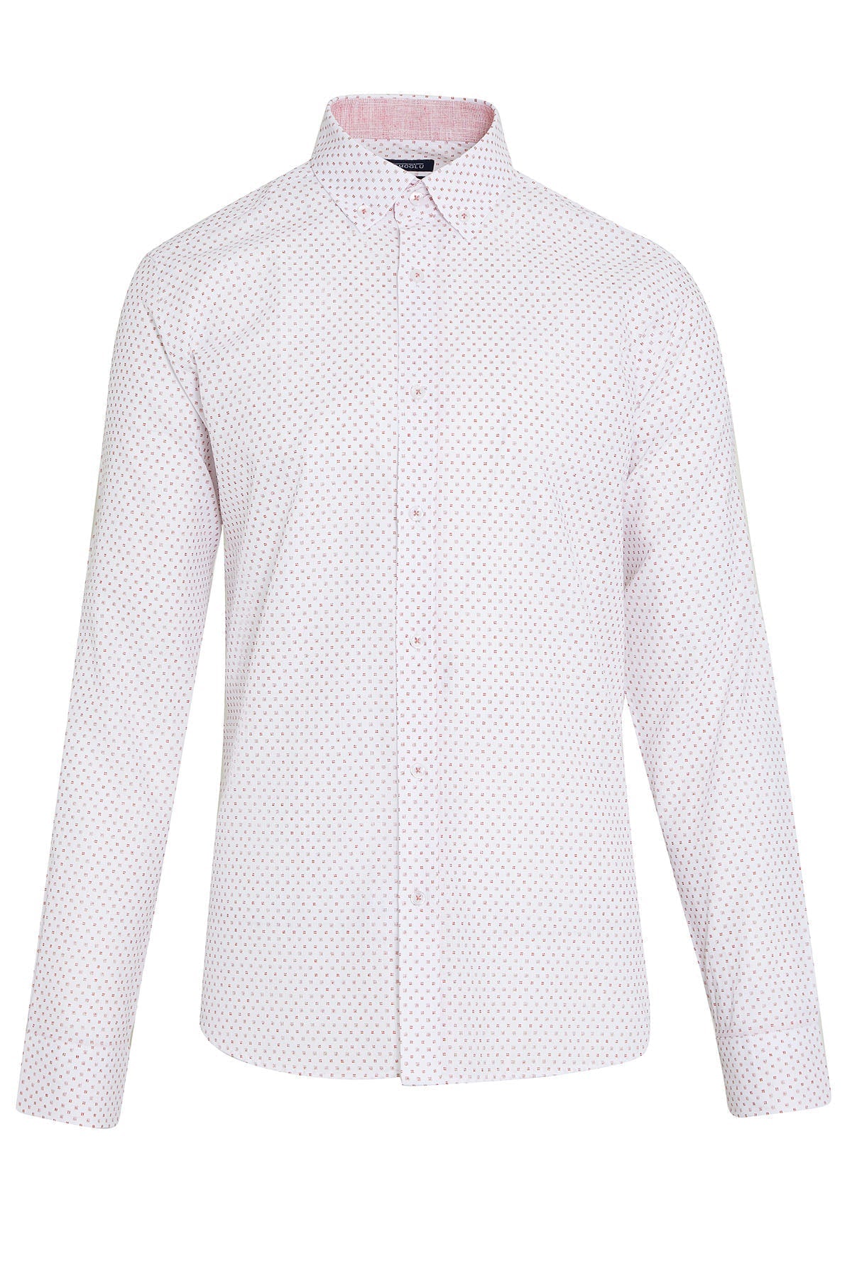 Slim Fit Long Sleeve Printed Cotton Brick Casual Shirt