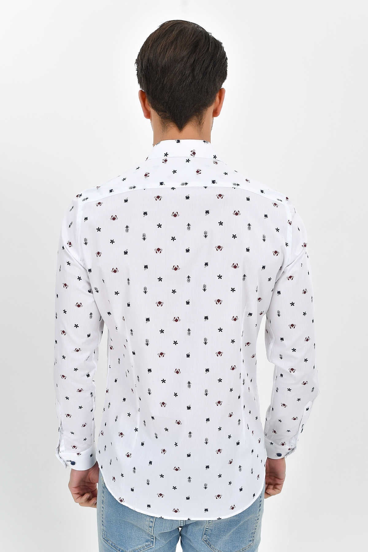 Slim Fit Long Sleeve Printed Cotton Casual Shirt - SAYKI