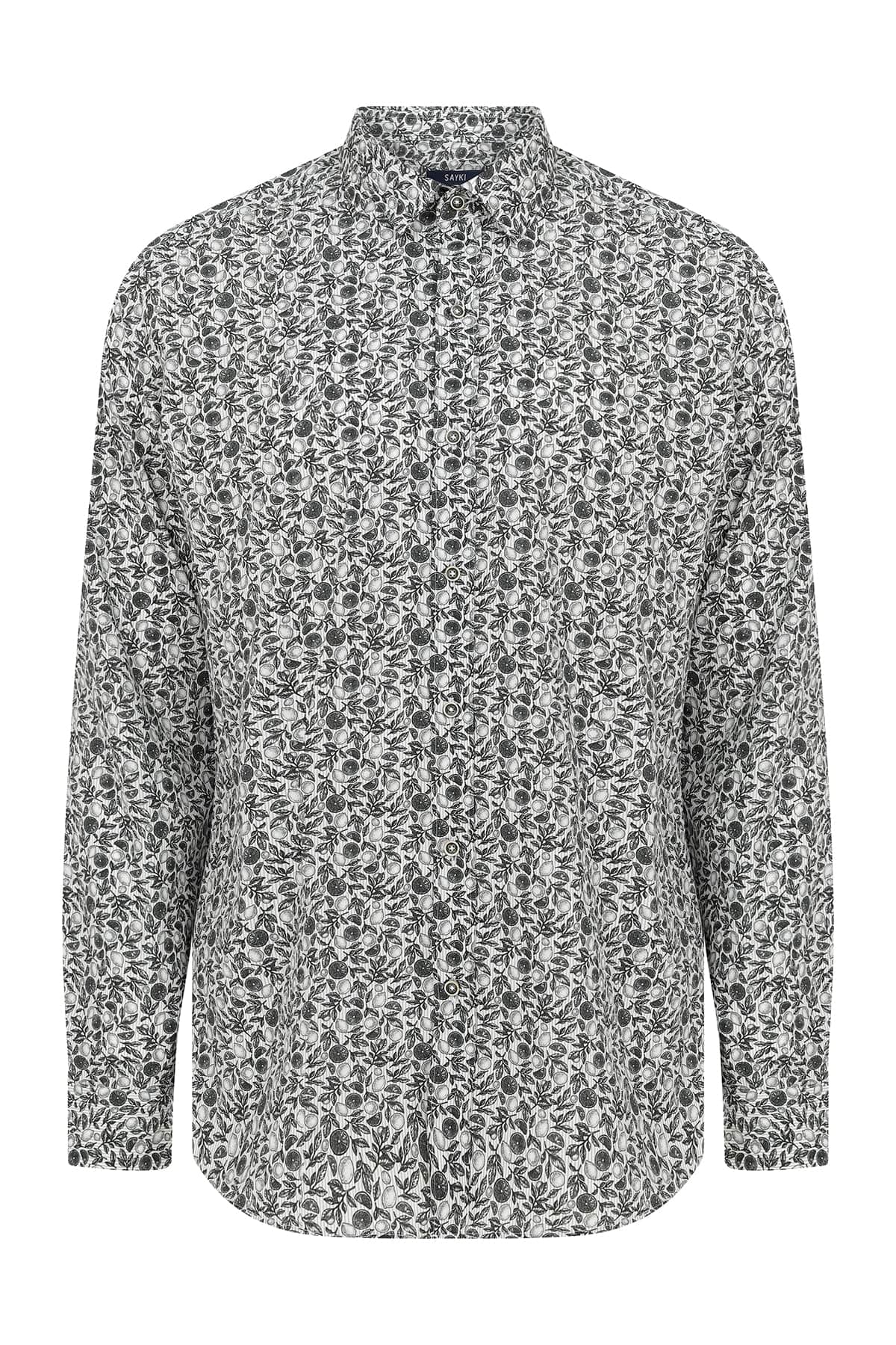 Slim Fit Long Sleeve Printed Cotton Gray Casual Shirt