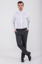 Slim Fit Long Sleeve Printed Cotton Gray Dress Shirt - SAYKI