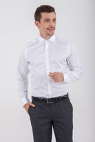 Slim Fit Long Sleeve Printed Cotton Gray Dress Shirt - SAYKI