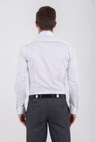 Slim Fit Long Sleeve Printed Cotton Gray Dress Shirt - SAYKI