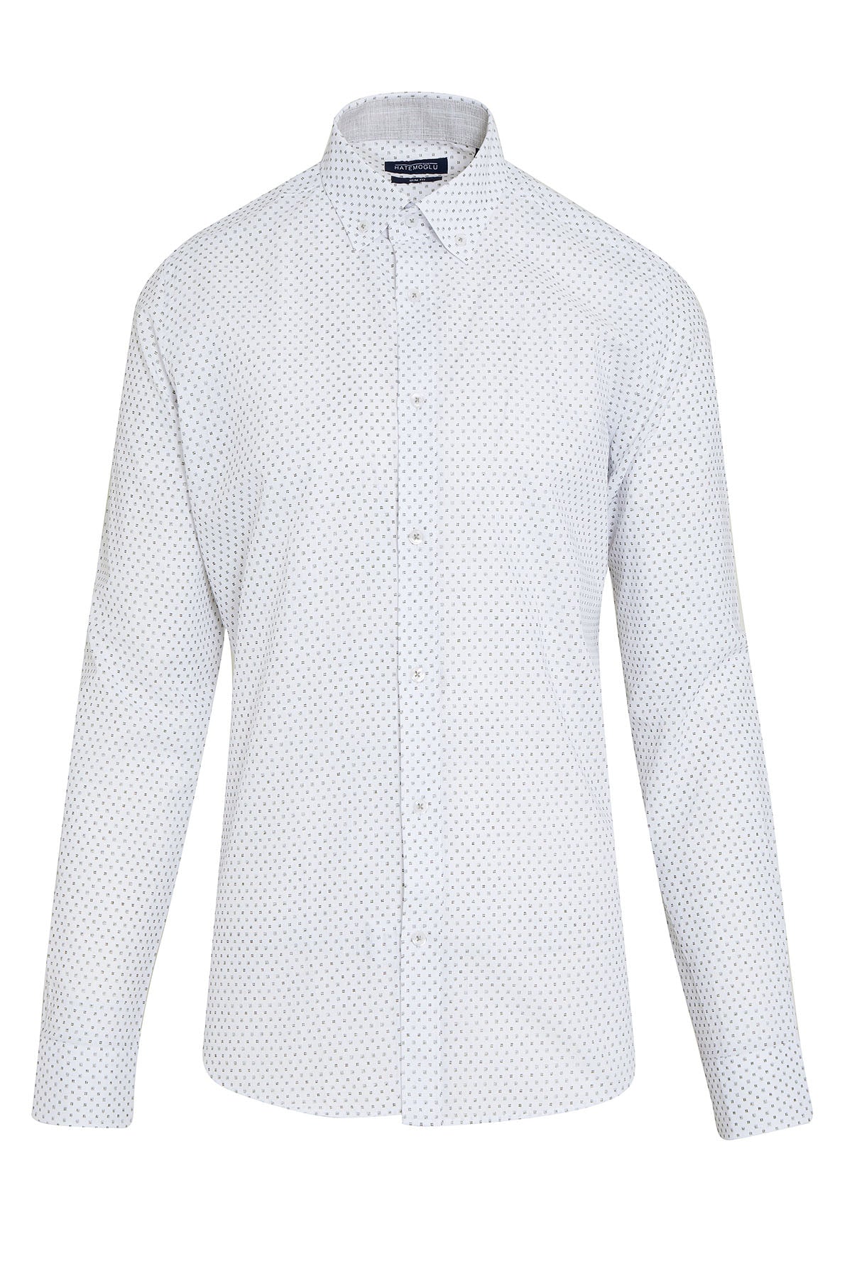 Slim Fit Long Sleeve Printed Cotton Khaki Casual Shirt