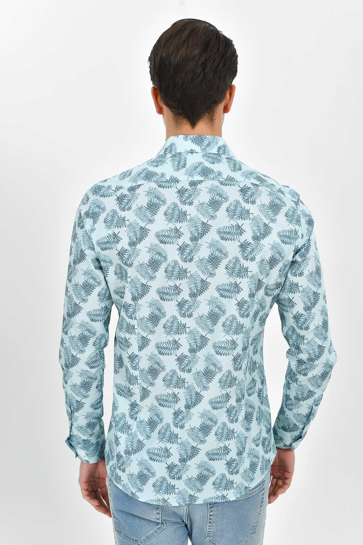 Slim Fit Long Sleeve Printed Cotton Mint Casual Shirt