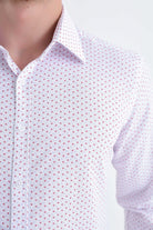 Slim Fit Long Sleeve Printed Cotton Red Casual Shirt - SAYKI