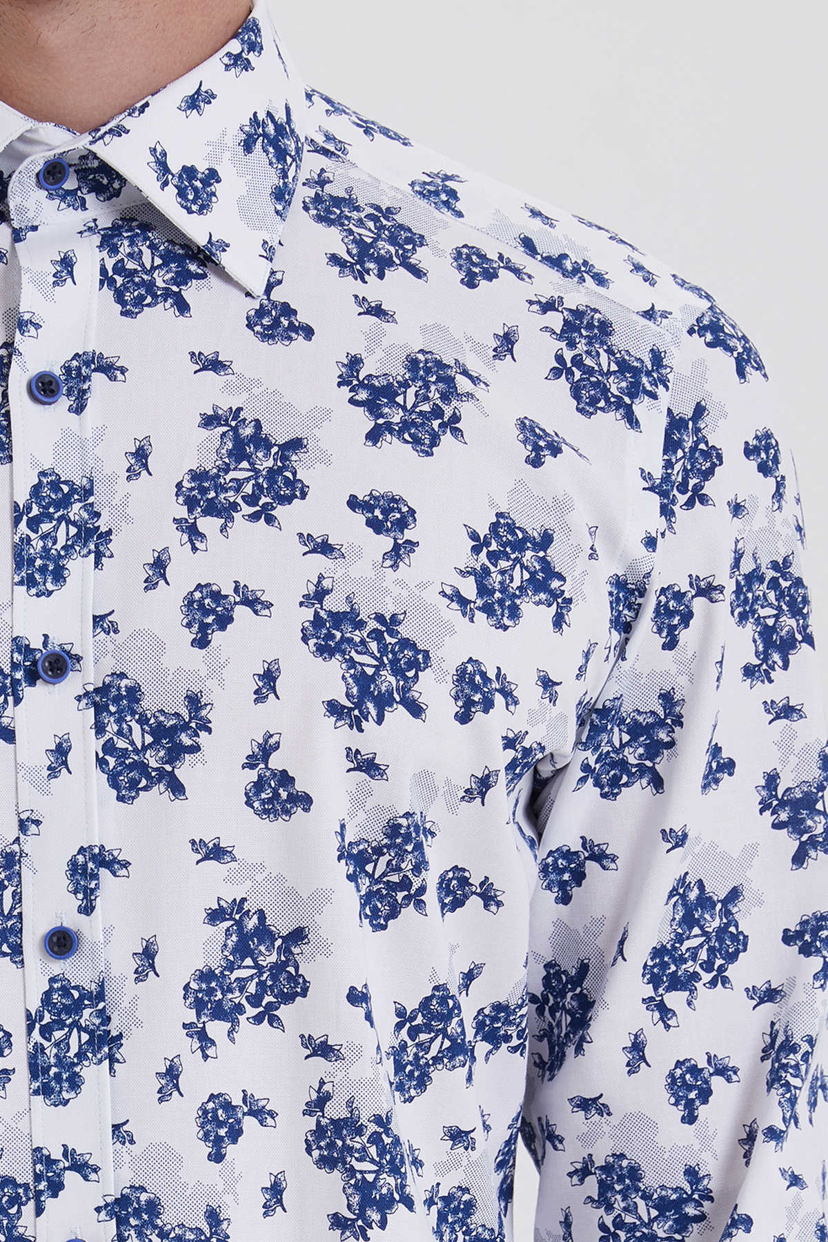 Slim Fit Long Sleeve Printed Cotton White Casual Shirt