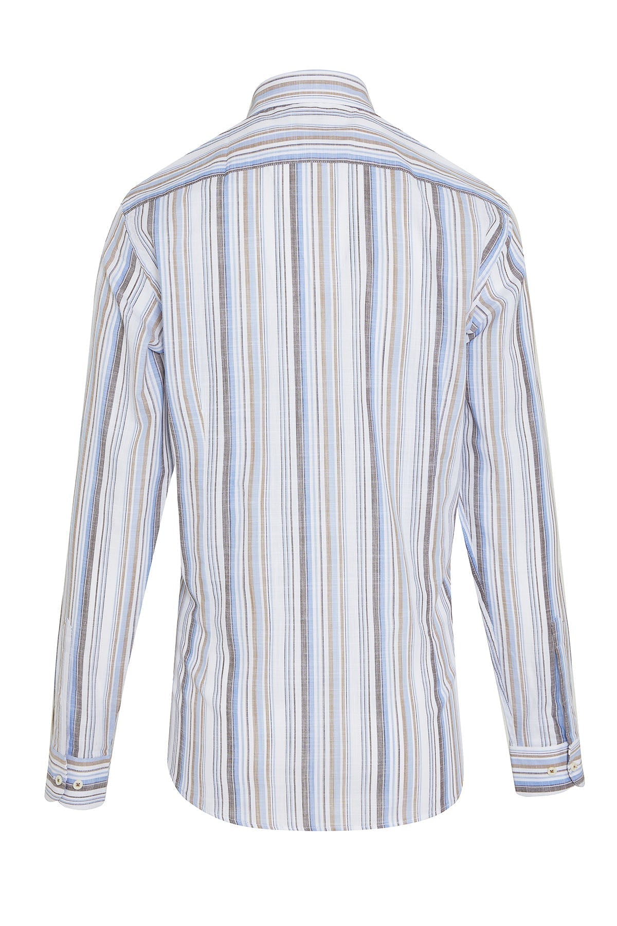 Slim Fit Long Sleeve Striped Cotton Brown Dress Shirt