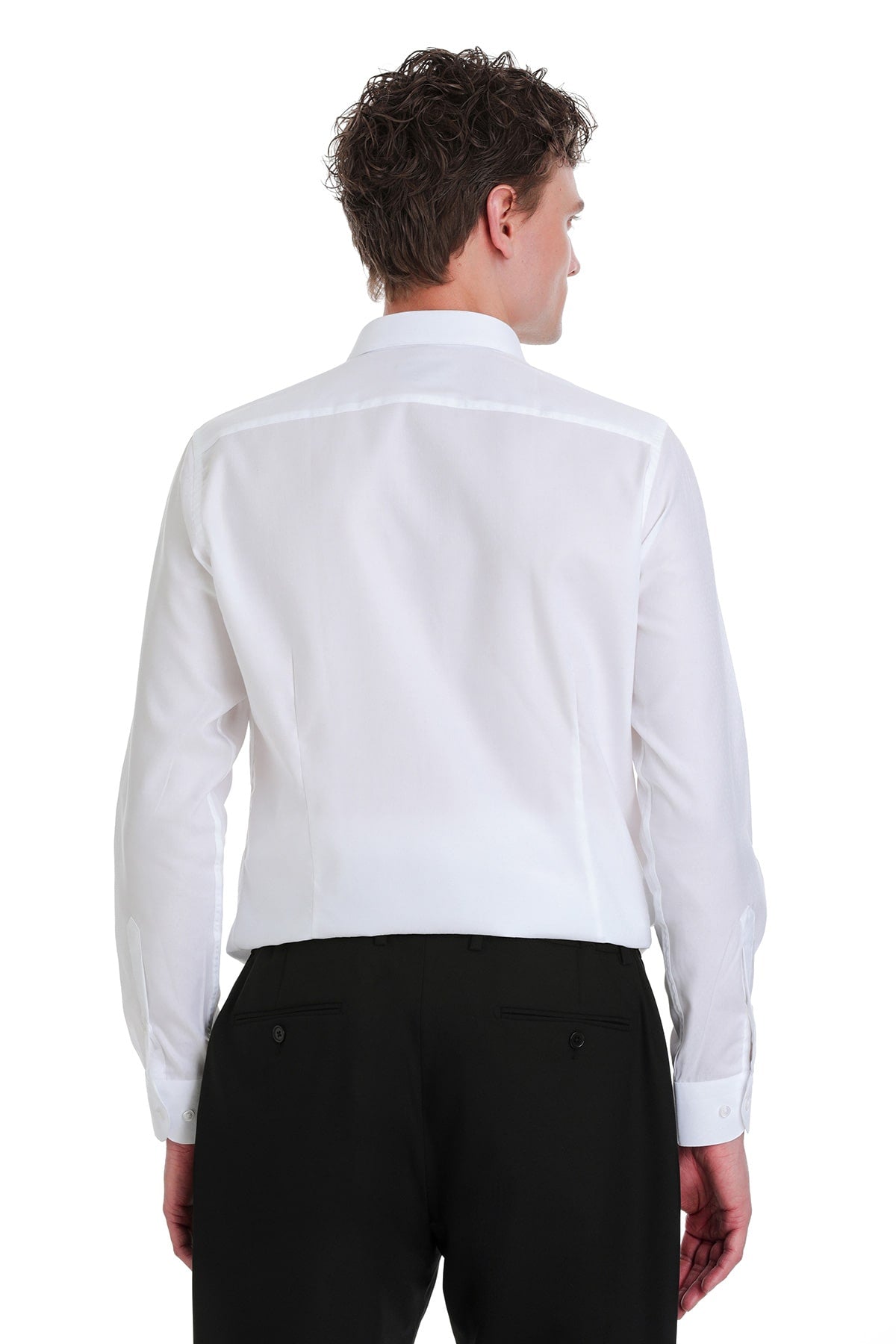 Slim Fit Long Sleeve White 100% Cotton Dress Shirt - SAYKI