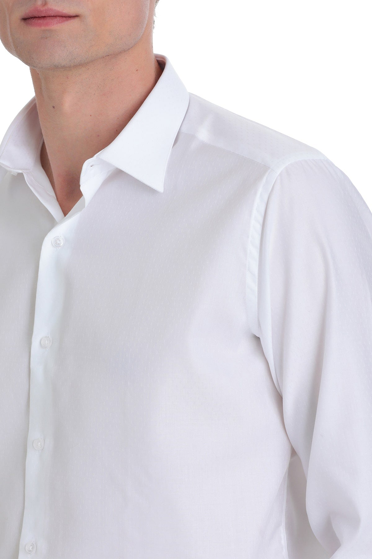 Slim Fit Long Sleeve White 100% Cotton Dress Shirt - SAYKI