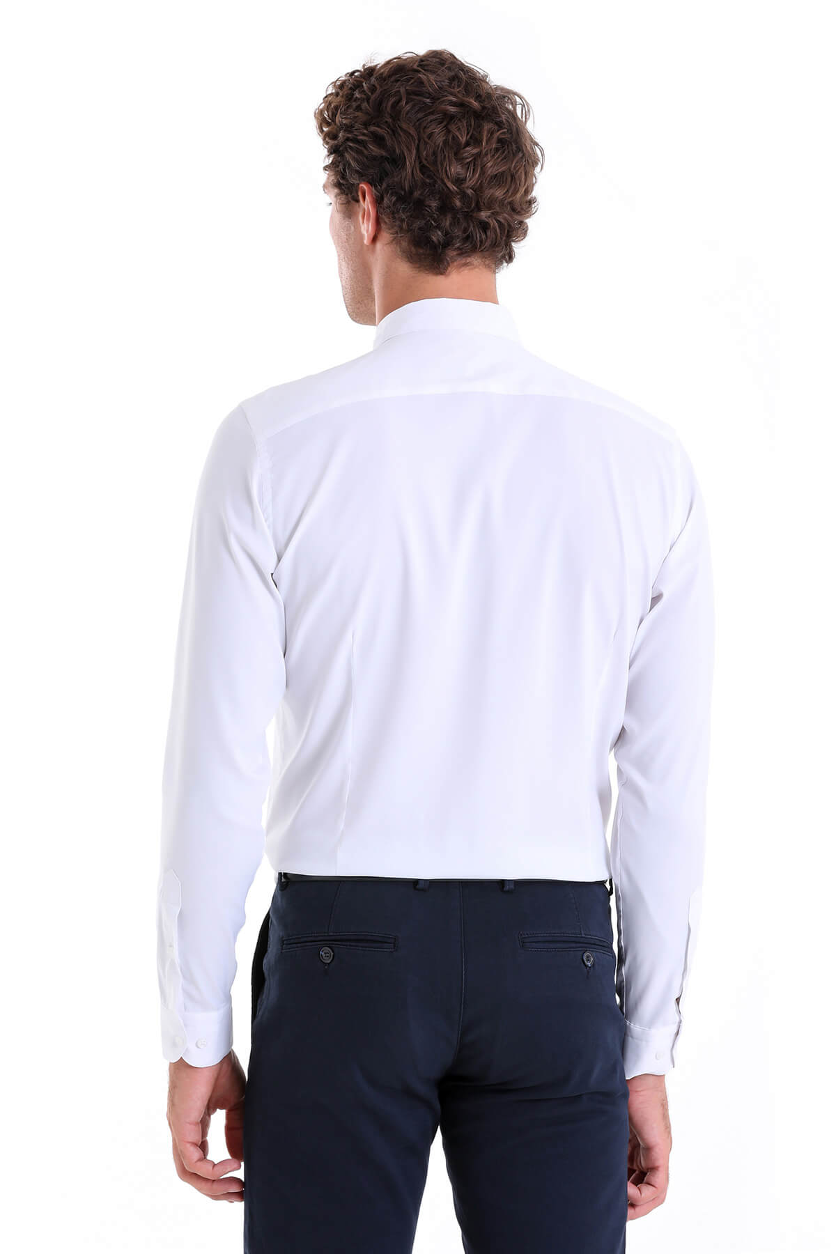 Slim Fit Long Sleeve White Casual Shirt - SAYKI