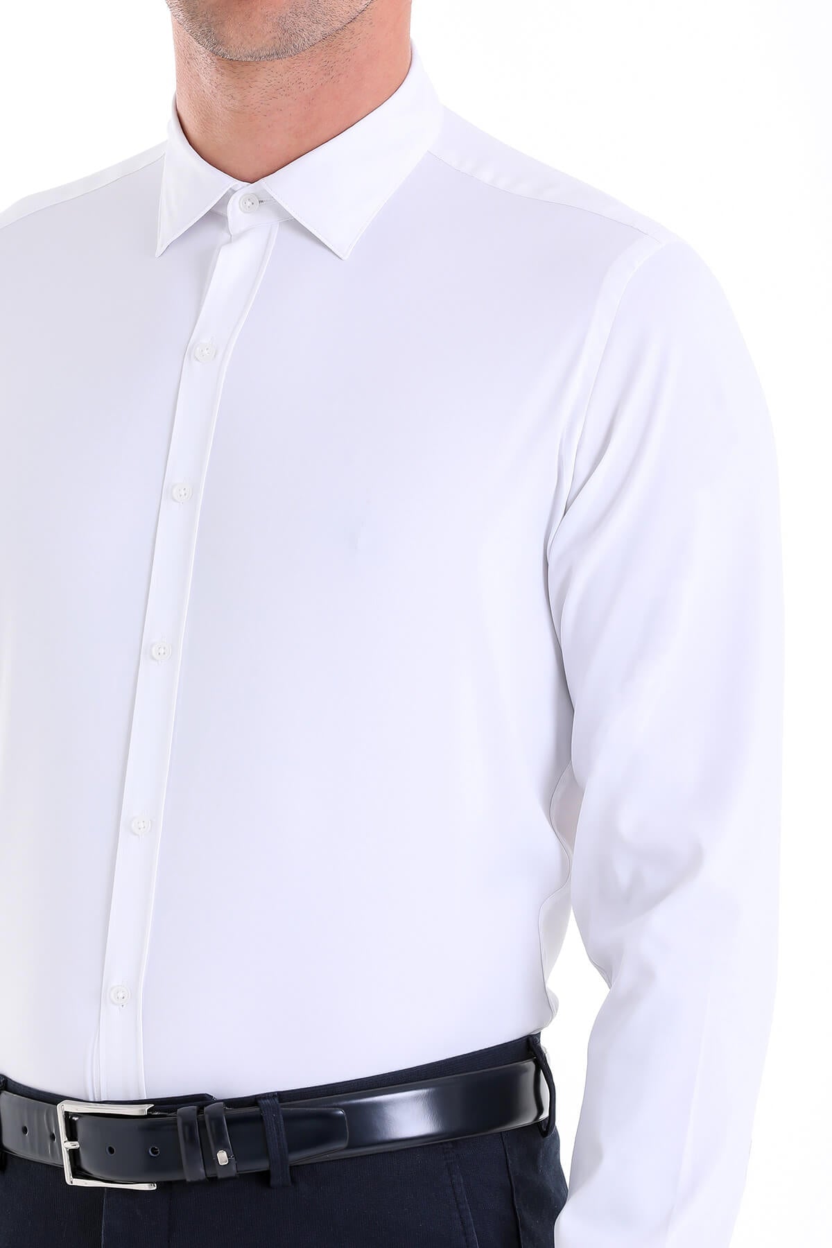 Slim Fit Long Sleeve White Casual Shirt - SAYKI