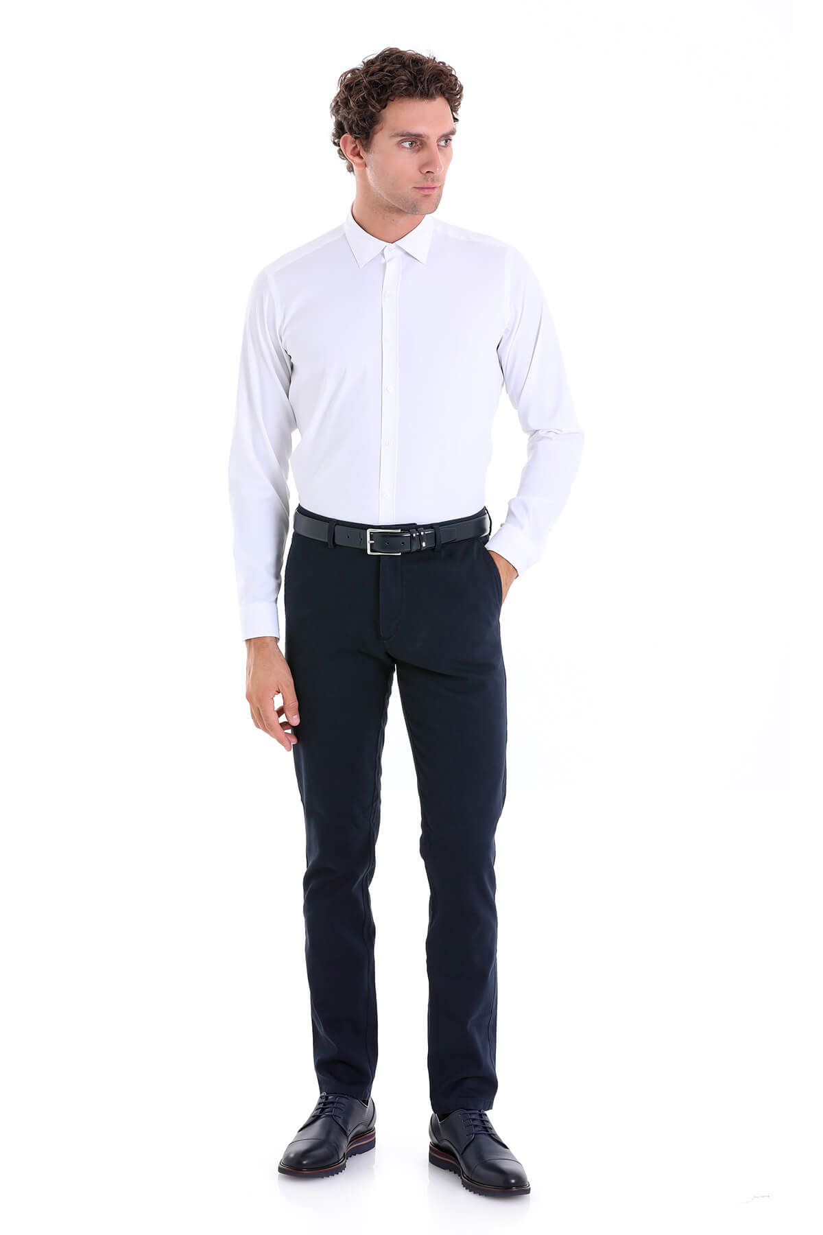 Slim Fit Long Sleeve White Casual Shirt - SAYKI
