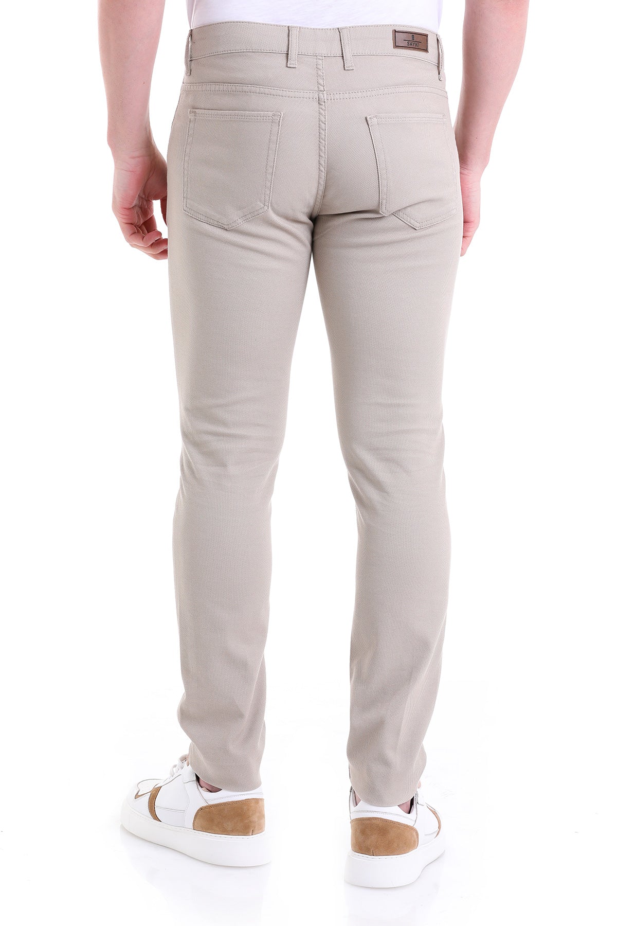 Slim Fit Low Waist Beige Cotton Casual Pants - SAYKI