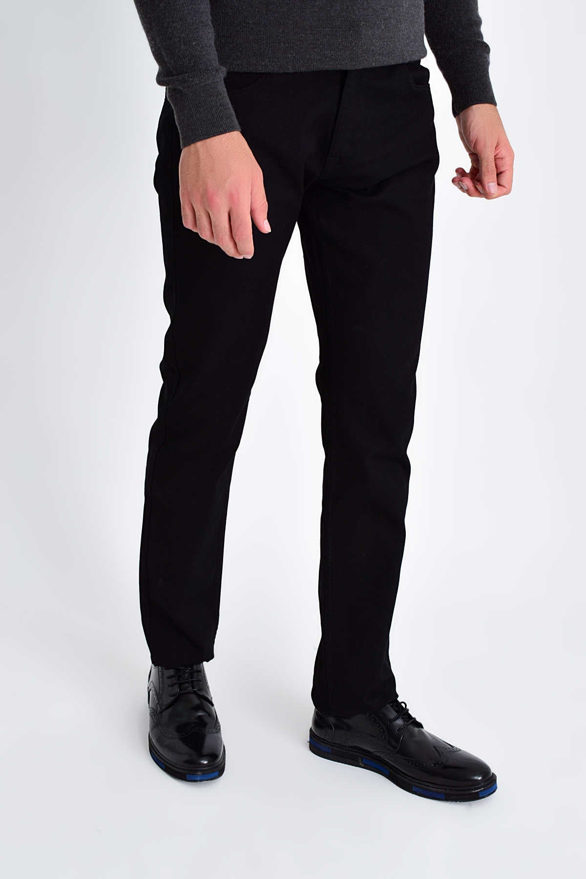 Slim Fit Low Waist Black Cotton Casual Pants - SAYKI