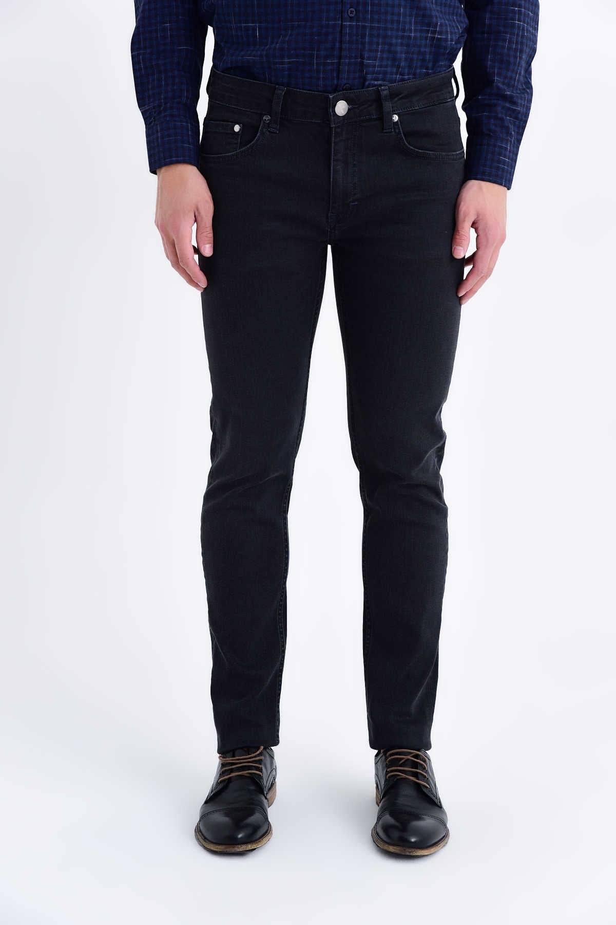 Slim Fit Low Waist Black Cotton Denim Jeans - SAYKI