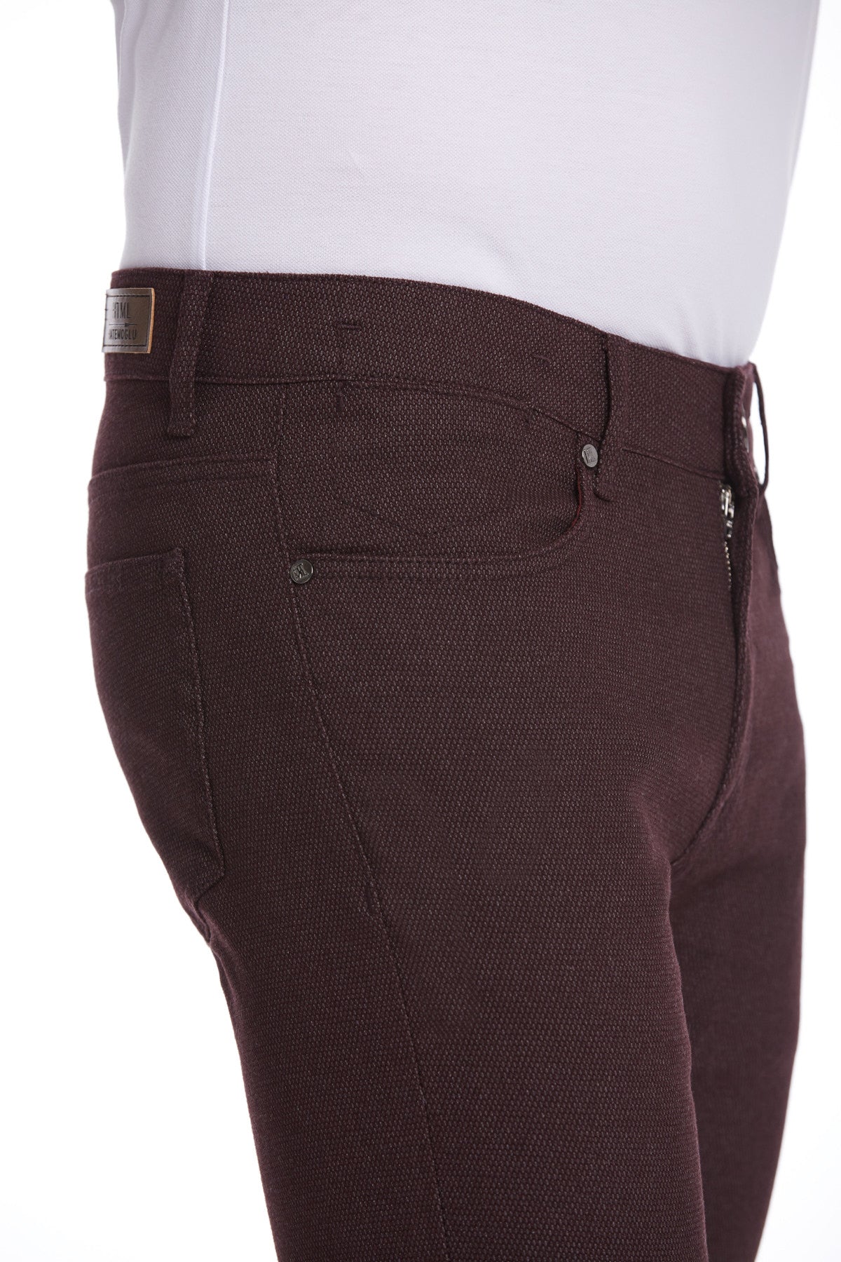 Slim Fit Low Waist Burgundy Cotton Casual Pants - SAYKI