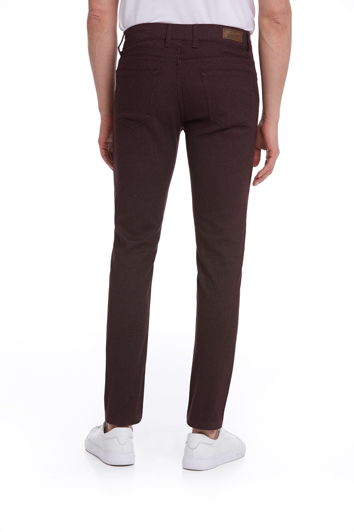 Slim Fit Low Waist Burgundy Cotton Casual Pants - SAYKI
