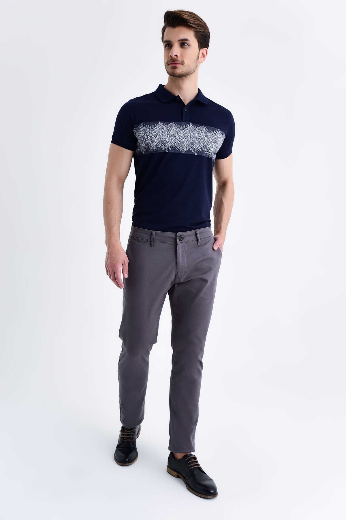 Slim Fit Low Waist Cotton Gray Casual Pants - SAYKI