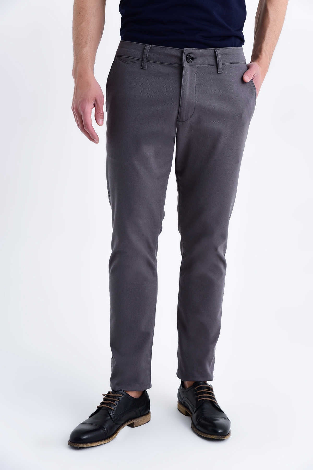 Slim Fit Low Waist Cotton Gray Casual Pants - SAYKI