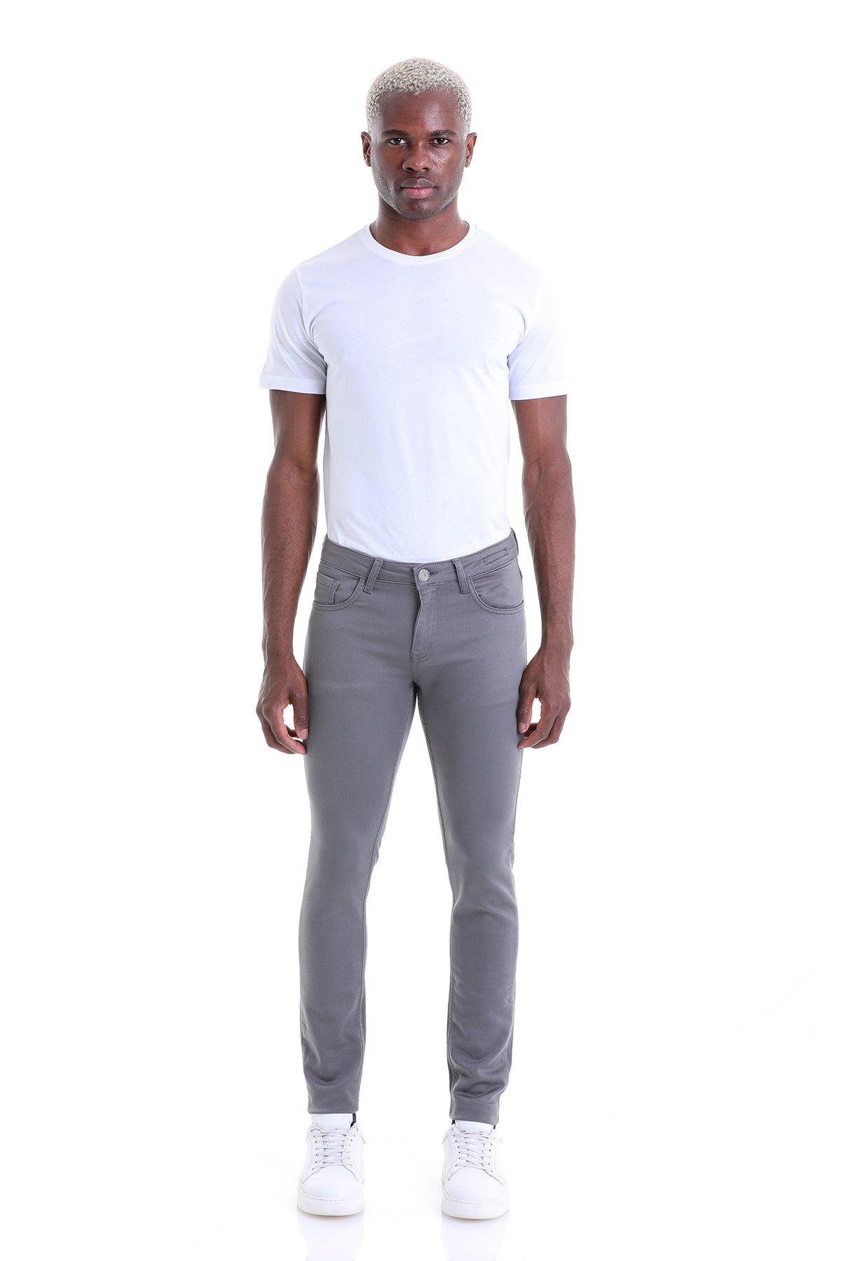 Slim Fit Low Waist Gray Cotton Casual Pants - SAYKI