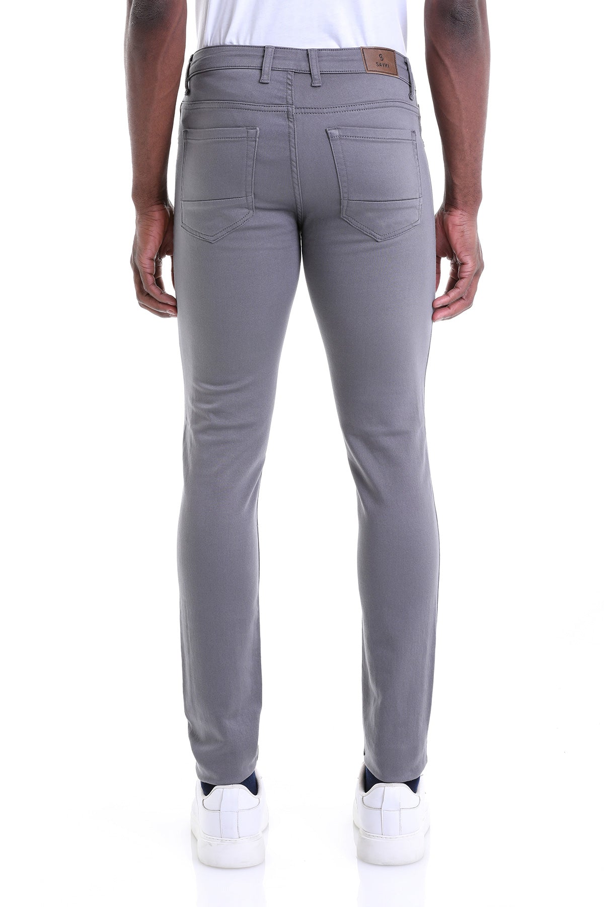 Slim Fit Low Waist Gray Cotton Casual Pants - SAYKI