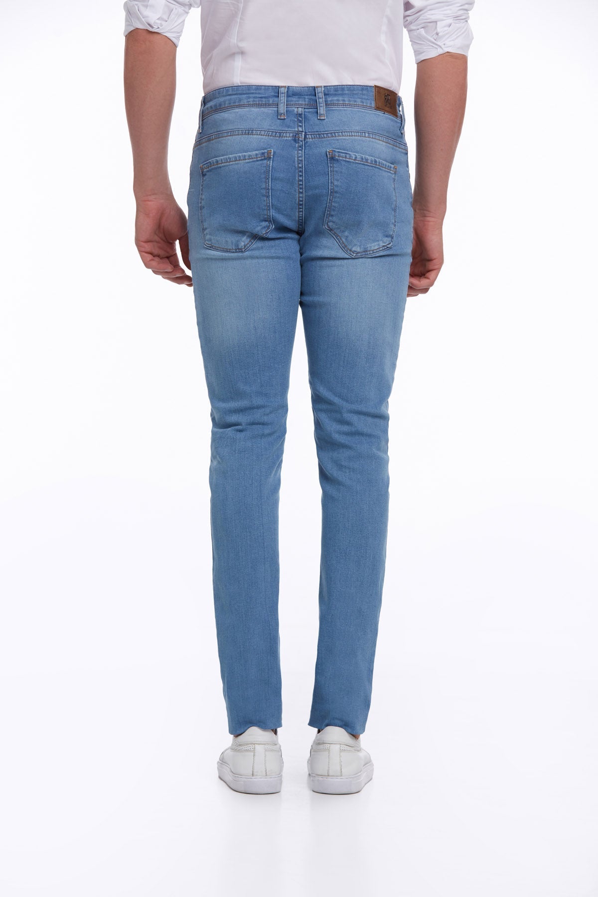 Slim Fit Low Waist Ice Blue Cotton Denim - SAYKI