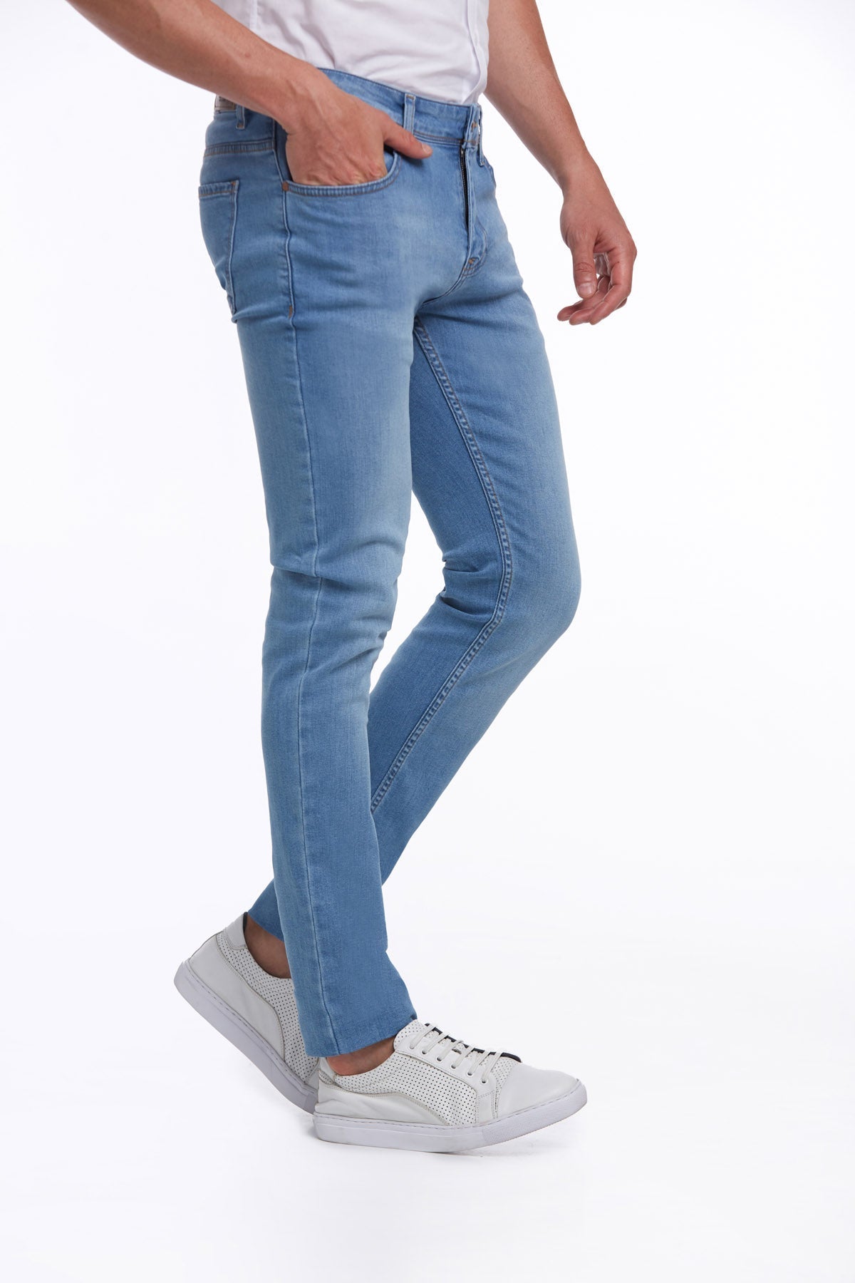 Slim Fit Low Waist Ice Blue Cotton Denim - SAYKI