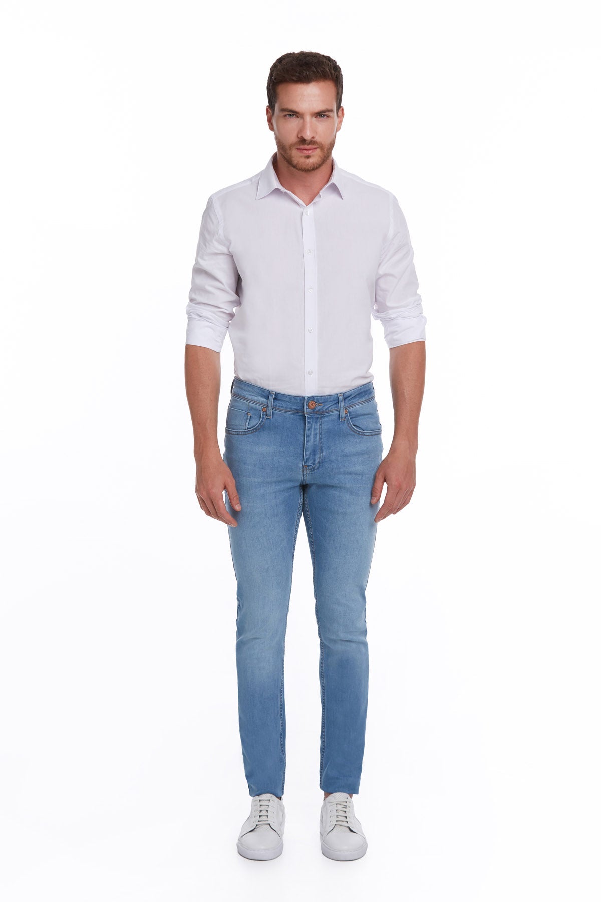 Slim Fit Low Waist Ice Blue Cotton Denim - SAYKI