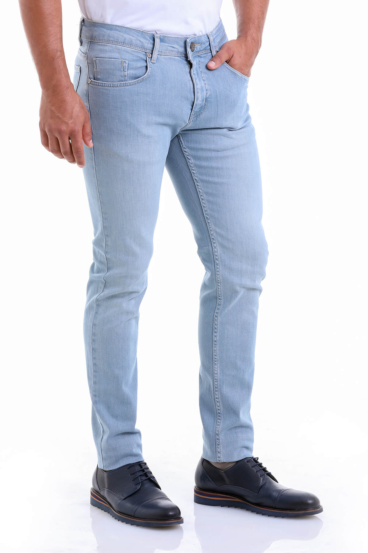 Slim Fit Low Waist Light Blue Cotton Denim - SAYKI