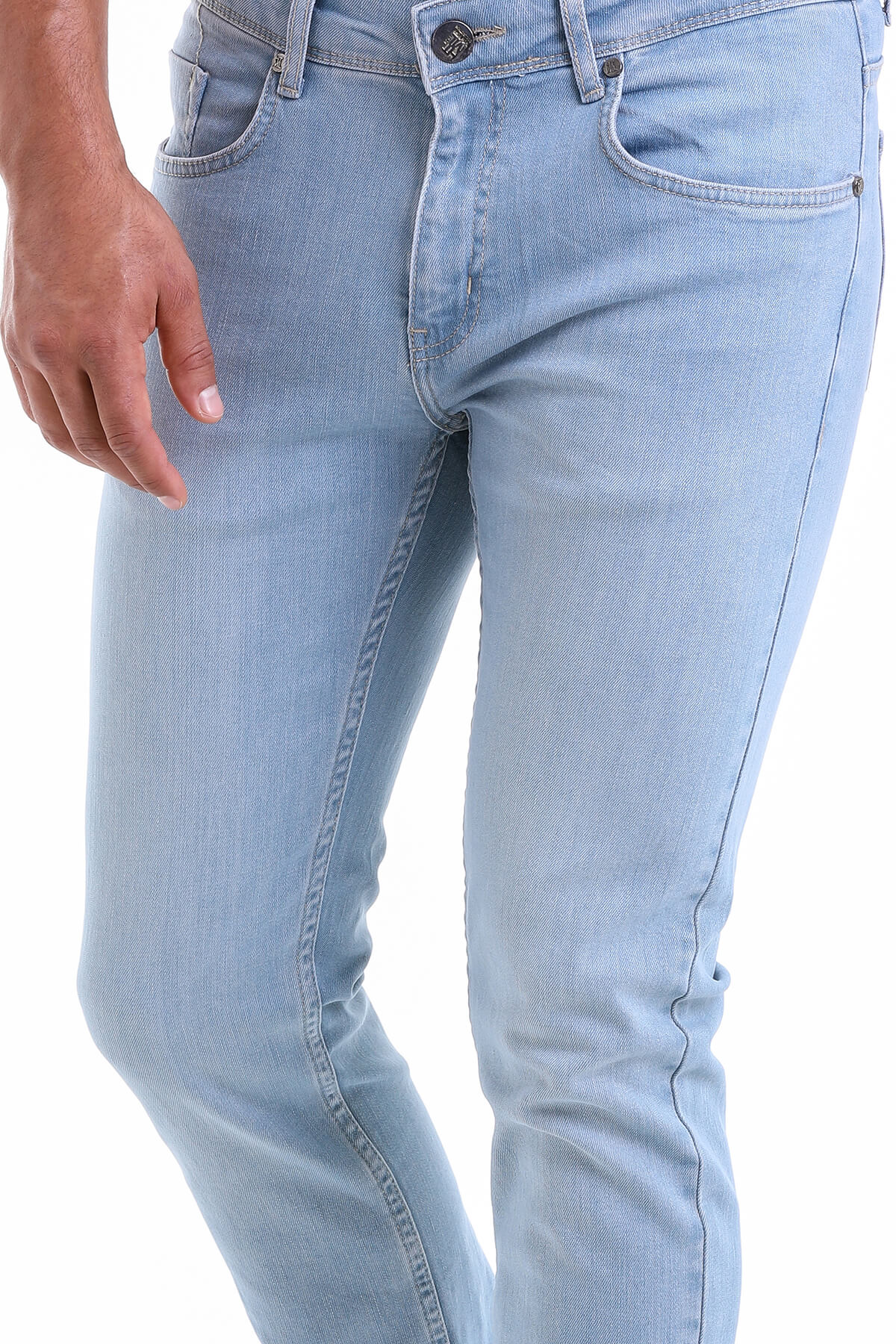 Slim Fit Low Waist Light Blue Cotton Denim - SAYKI