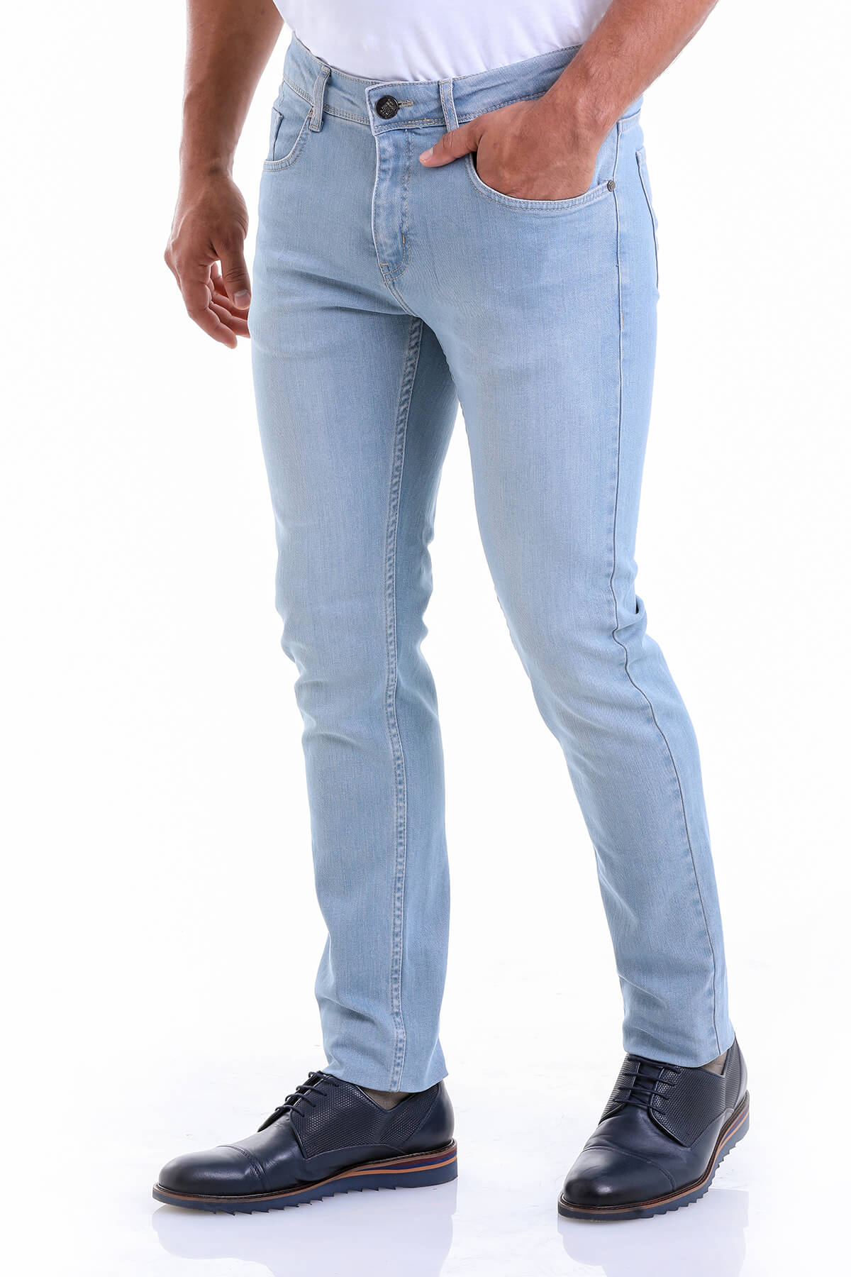 Slim Fit Low Waist Light Blue Cotton Denim - SAYKI