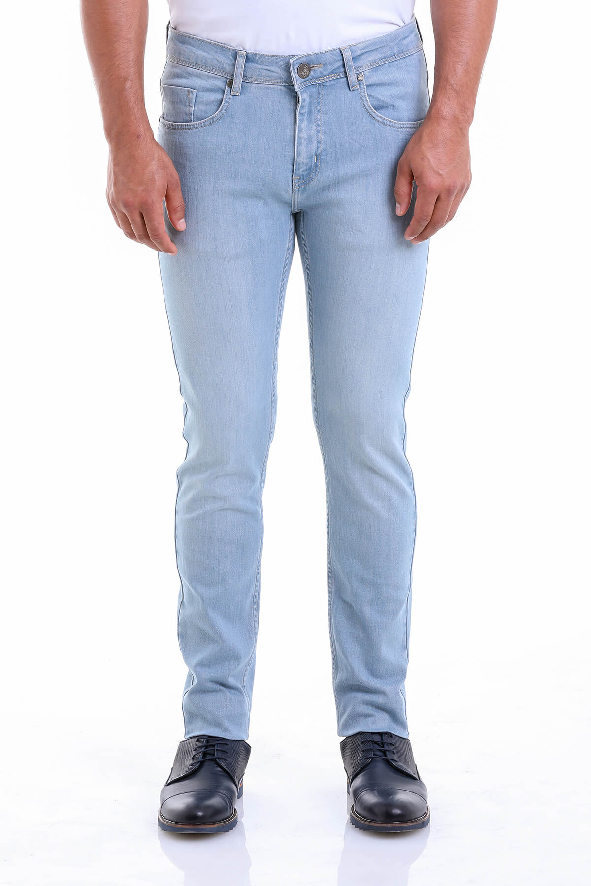 Slim Fit Low Waist Light Blue Cotton Denim - SAYKI