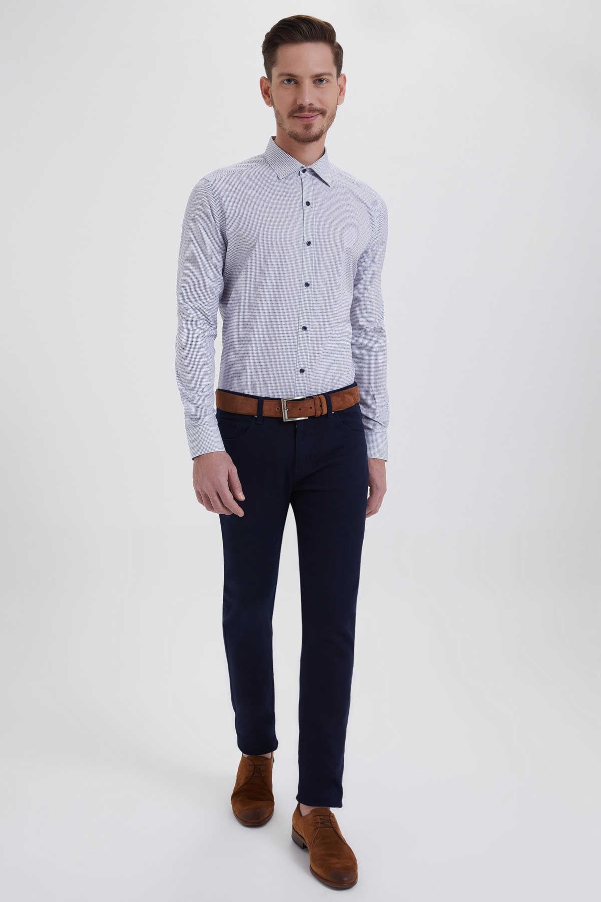 Slim Fit Low Waist Light Navy Cotton Denim - SAYKI