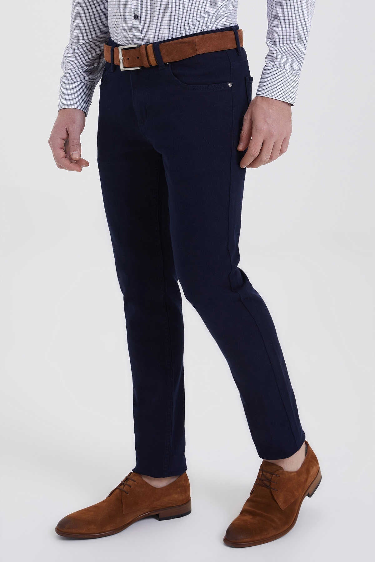 Slim Fit Low Waist Light Navy Cotton Denim - SAYKI