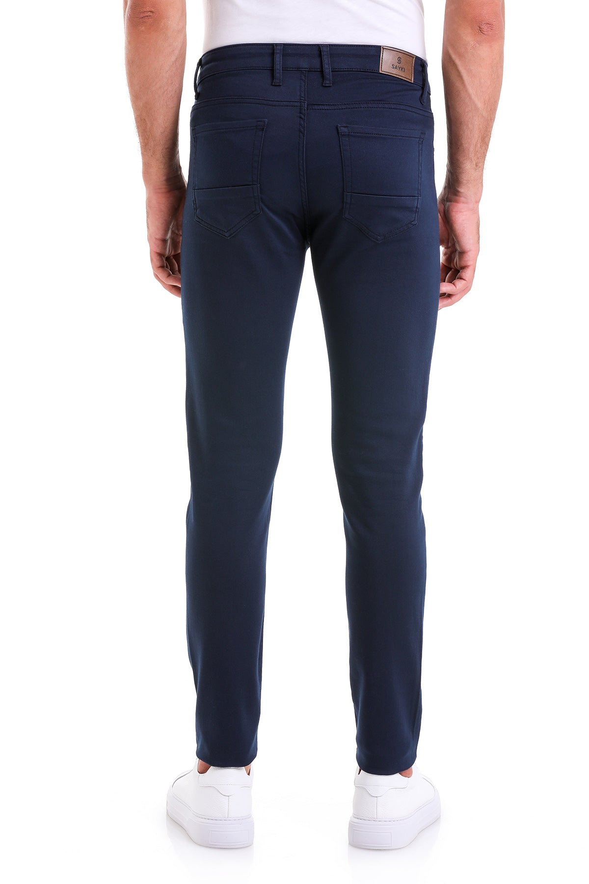 Slim Fit Low Waist Navy Cotton Casual Pants - SAYKI