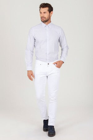 Slim Fit Low Waist White Cotton Denim Jeans - SAYKI