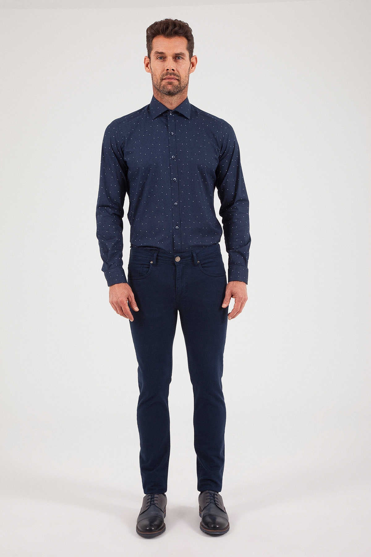 Slim Fit Navy 5 Pocket Cotton Denim - SAYKI