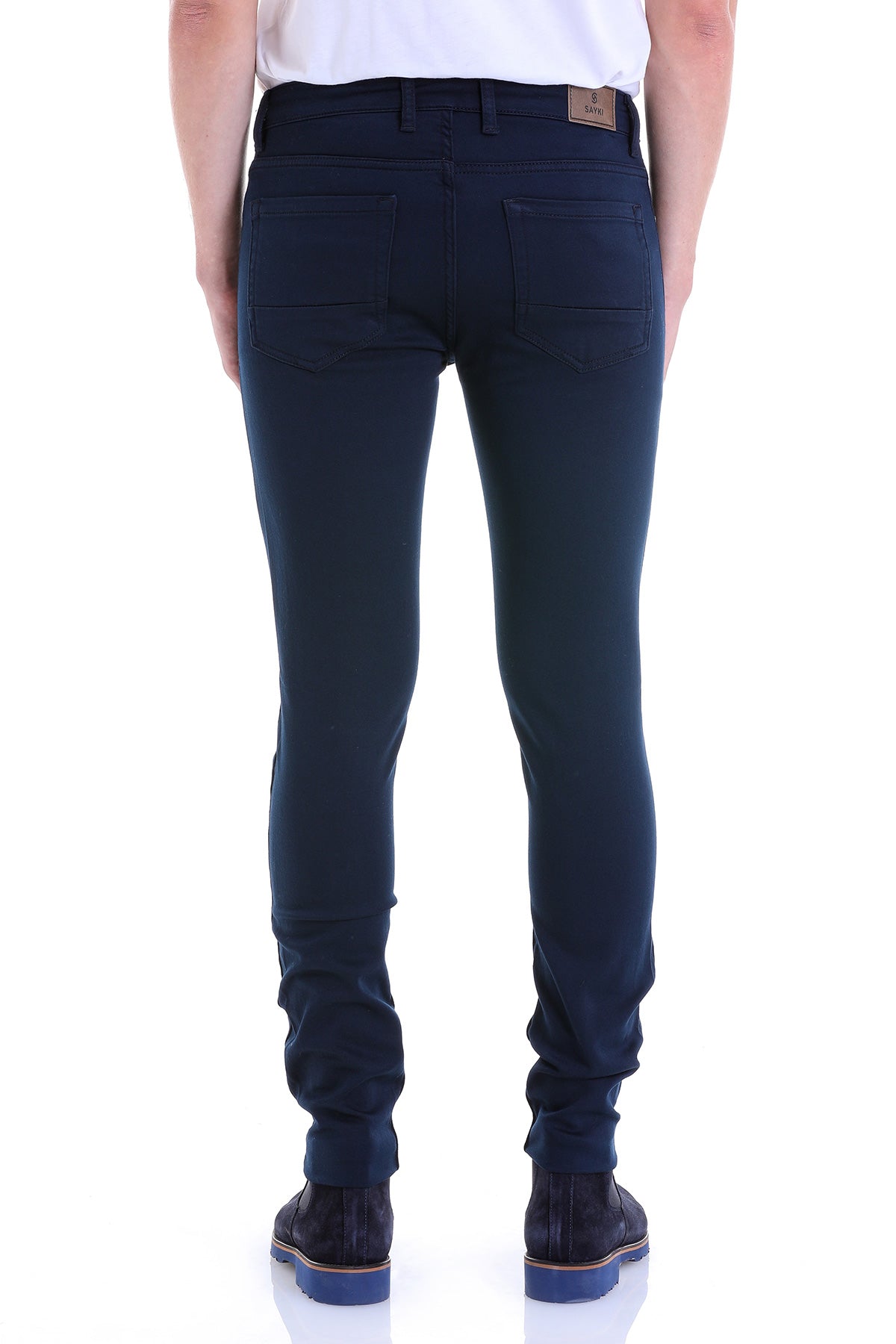 Slim Fit Navy 5 Pocket Low Waist Cotton Casual Pants - SAYKI