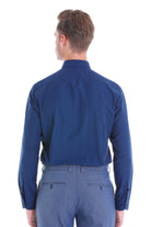Slim Fit Navy Cotton Blend Dress Shirt - SAYKI