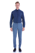 Slim Fit Navy Cotton Blend Dress Shirt - SAYKI