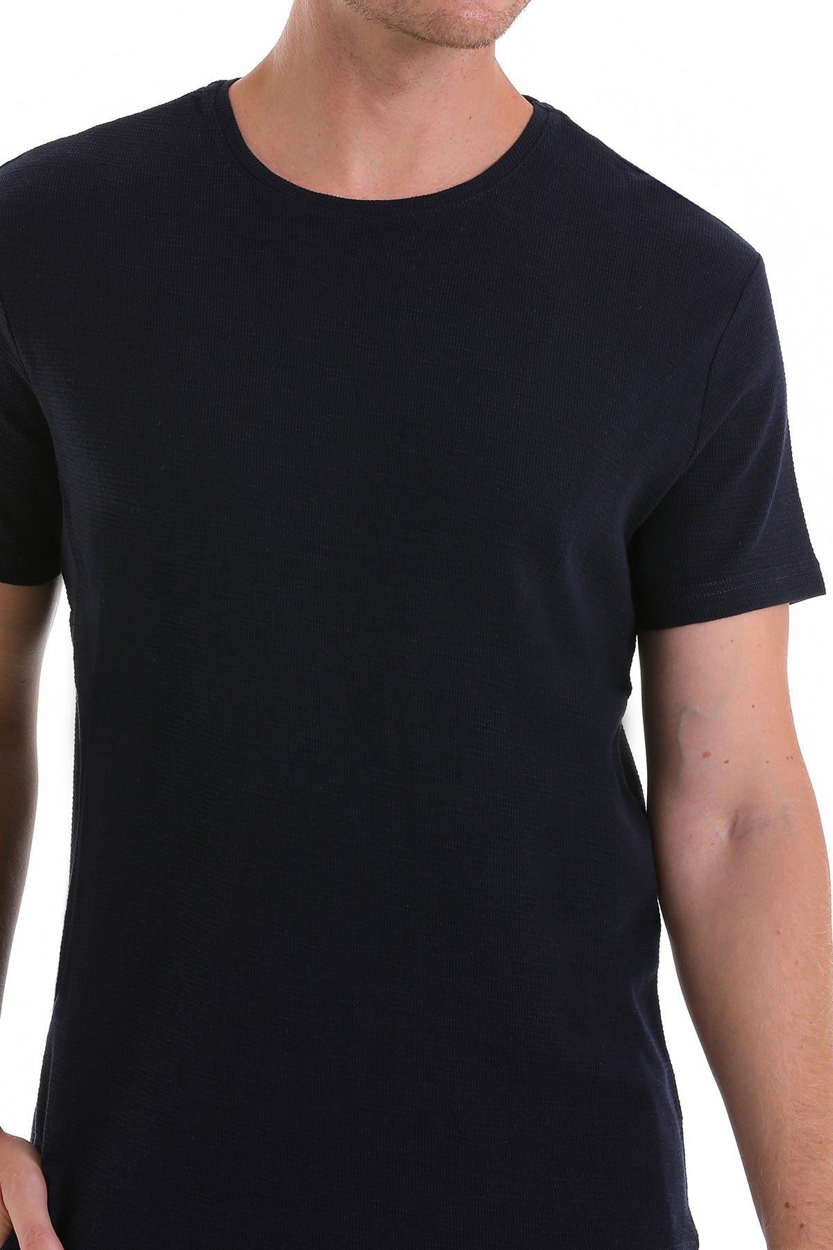 Slim Fit Navy Cotton Crew Neck T-Shirt - SAYKI