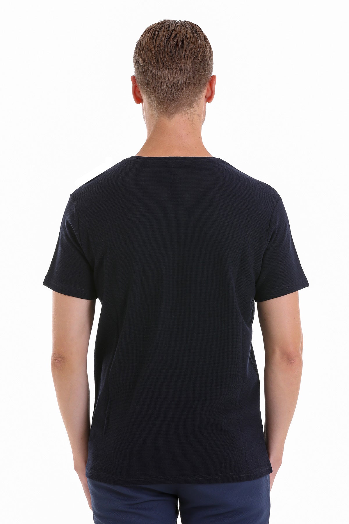 Slim Fit Navy Cotton Crew Neck T-Shirt - SAYKI