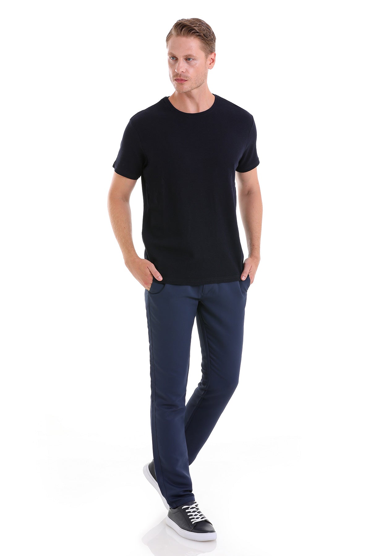 Slim Fit Navy Cotton Crew Neck T-Shirt - SAYKI